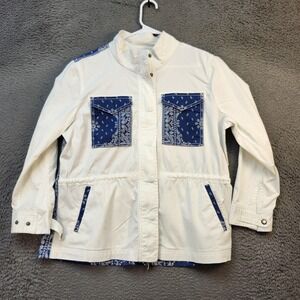 Style & Co Jacket Womens Plus XL White Blue Utility Bandana Print Cotton Pockets